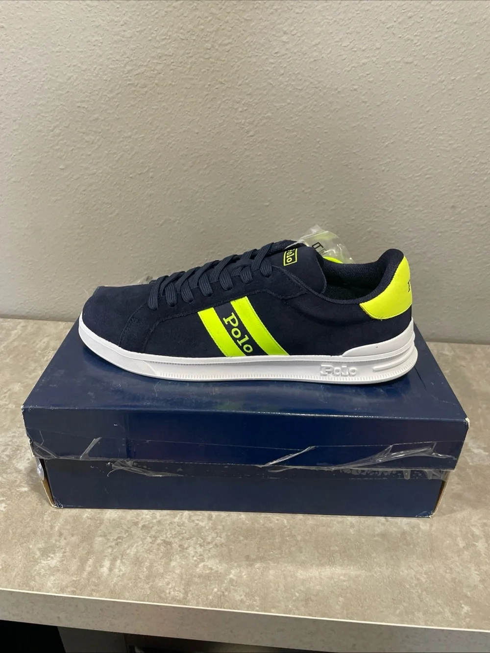 Polo by Ralph Lauren Navy with Neon Yellow Accent Low-Top Sneaker